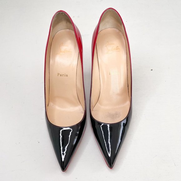 Christian Louboutin Black & Red Ombre Kate 100 Patent Degrade Pumps 39.5 US 9.5 - Picture 2 of 12